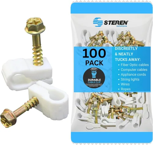 STEREN Clips para Cable Coaxial - Soporte para Cables - Clips de Alambre - Clips de Revestimiento para Colgar - Soporte de Cable para Escritorio -
