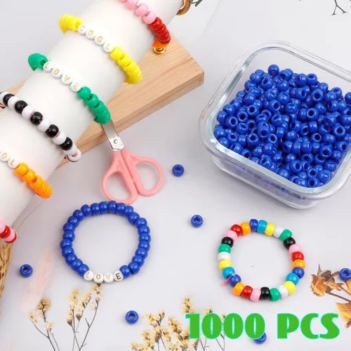 Miniatura 3 de 1000 piezas cuentas de pony para pulsera 9 mm bronce azul cuentas de plástico barril para collar, cuentas de pelo para trenzas, llavero, fabricación