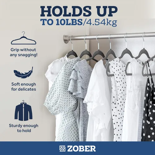 Miniatura 4 de Zober - Paquete de 50 perchas de terciopelo gris para abrigos, pantalones y ropa de vestir; perchas de fieltro fuertes y antideslizantes con ahorro
