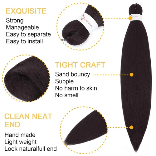Miniatura 5 de Extensiones de cabello trenzado preestiradas para mujer, trenzas de caja, suave, sintético, sin nudos, textura Yaki, ajuste de agua caliente