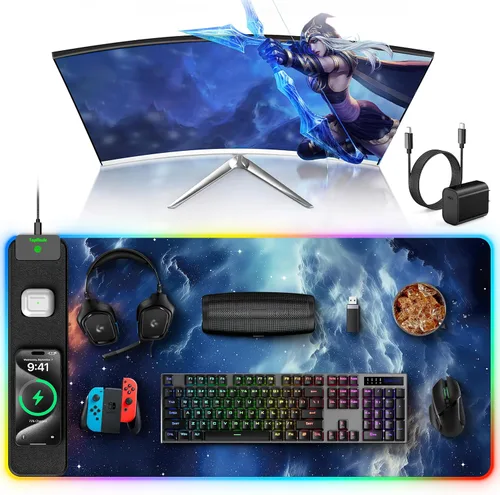 Miniatura 21 de TopMade Alfombrilla de Mouse de Carga Inalámbrica, Alfombrilla de Mouse para Juegos RGB, Alfombrilla de Escritorio para Oficina en Casa, 31.5" x RGB