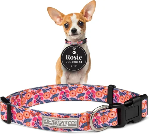 Miniatura 71 de Lucky Love Dog - Collar para perras pequeñas, diseño Blackbird de estampado alegre con flores de primavera y verano, talla XS