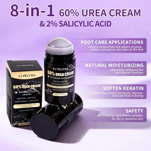 Miniatura 3 de Bálsamo de urea 60% 8 en 1 con 2% de ácido salicílico y lavanda, palo de manos y pies, crema de urea 60 por ciento para pies, máxima resistencia