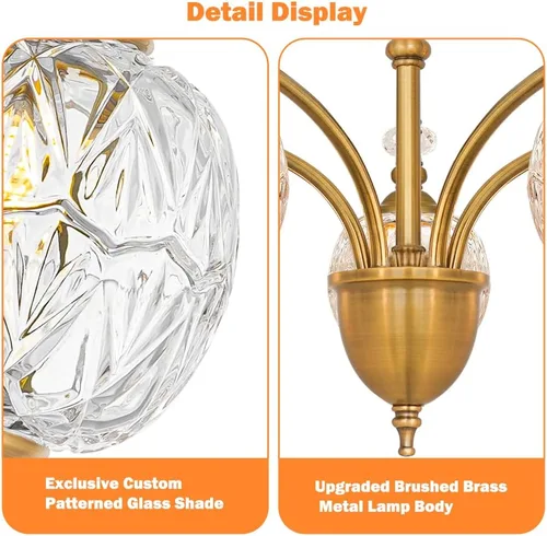 Miniatura 6 de Candelabro vintage de latón – Lámpara de comedor de altura ajustable con vidrio soplado hecho a mano – Base E26 de 5 luces, ideal para cocina