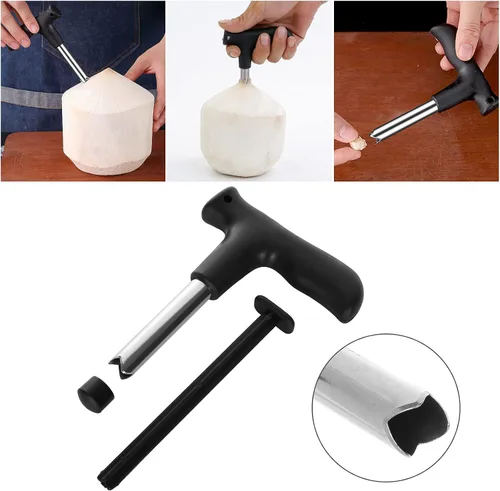 Miniatura 3 de Juego de herramientas de abridor de coco de acero inoxidable de grado alimenticio para abridor de coco joven de coco con raspador de acero 4 pzas