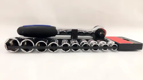 Miniatura 2 de Juego de llaves de vaso estándar métricas de 6 puntos con estante de almacenamiento (11 piezas), 0.394-0.945 in/acero al cromo vanadio