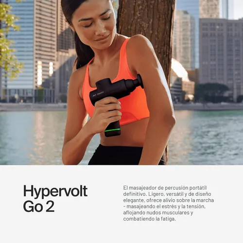 Miniatura 2 de Hyperice Hypervolt Go 2 - Negro - Con tecnología Quiet Glide - Pistola de masaje de percusión de mano - 3 velocidades, 2 cabezales intercambiables
