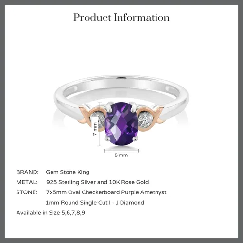 Miniatura 15 de Gem Stone King Anillo de compromiso de plata de ley 925 y oro rosa de 10 quilates, piedra preciosa ovalada de 0.276 x 0.197 in, con acento
