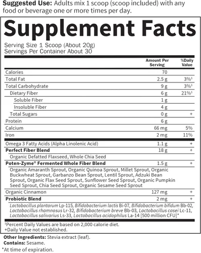 Miniatura 5 de Garden of Life Super Seed - Suplemento vegetariano de fibra alimenticia integral con proteína y Omega 3, 5 oz (600 g) en polvo