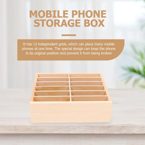 Miniatura 9 de SEWACC Caja de almacenamiento de madera para teléfono celular, organizador de escritorio, 12 rejillas, oficina, aula, hogar, caja de almacenamiento