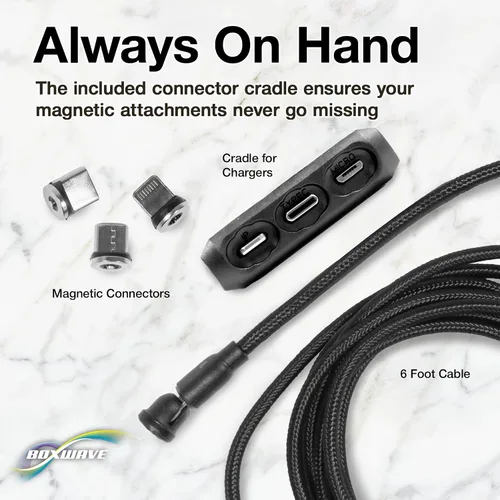 Miniatura 6 de BoxWave Cable compatible con Auna TRK-861 - MagnetoSnap AllCharge, cable de carga magnético USB tipo C Micro USB para Auna TRK-861 - Negro azabache