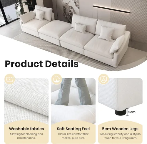 Miniatura 6 de WJShome Sofá modular modular para sala de estar, sofá en forma de U relleno de plumón de 160 pulgadas con otomana, modernos sofás convertibles de 6