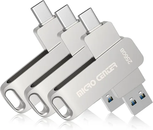 Miniatura 8 de Micro Center SuperSpeed - Paquete de 5 unidades de 128 GB USB 3.2 Gen 1 Tipo-C, OTG tipo A, unidad flash giratoria de metal para almacenamiento