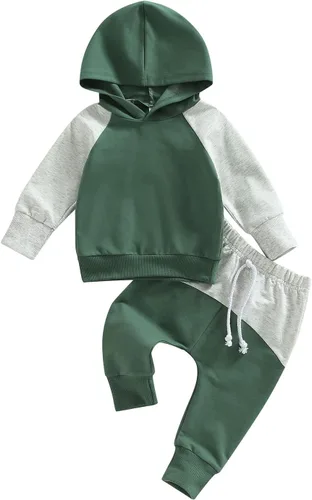Miniatura 175 de Ropa de bebé niño 3 6 9 12 18 24M 3T Conjunto de pantalones con capucha patchwork sudadera con capucha pantalones de rayas traje de otoño invierno