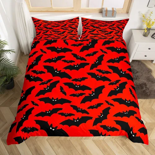 Miniatura 20 de Erosebridal Juego de ropa de cama de murciélago de Halloween, tamaño individual, con purpurina y estrellas, galaxia, funda de edredón para niños
