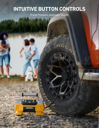 Miniatura 5 de AstroAI Bomba de inflado de neumáticos portátil de 160 PSI DC de alta resistencia con pantalla, cilindros duales y motores duales, compresor de aire