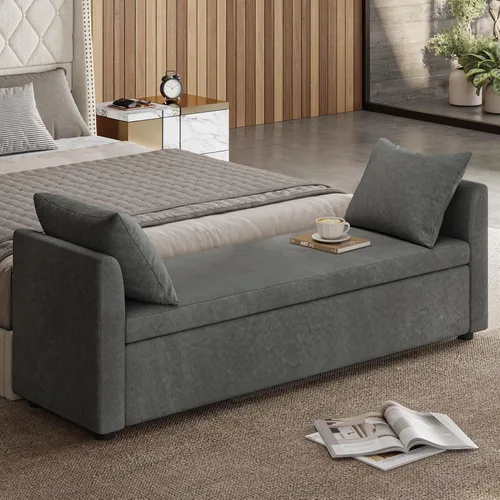 Miniatura 10 de EcoHarbor Otomán de Almacenamiento Moderno para Dormitorio, Banco de Pie de Cama con Cojines Decorativos y Brazos, Taburete Reposapiés para Sala