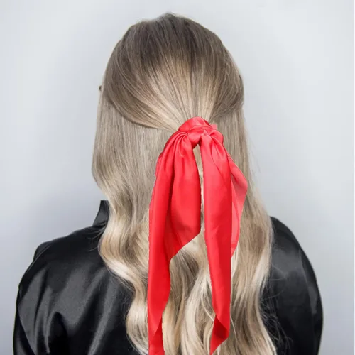 Miniatura 4 de Paquete de 2 coleteros para el cabello con lazo anudado, bufanda elástica para el cabello, bandas negras para el cabello, cintas de satén