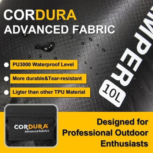 Miniatura 3 de CORDURA Bolsa seca impermeable de 10 litros – Saco resistente IPX6 con silbato de supervivencia para kayak, camping, navegación, playa – Mochila