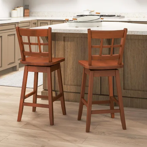 Miniatura 9 de Giantex Juego de 2 taburetes de bar de 24.5 pulgadas, taburetes de bar giratorios de granja con respaldo hueco de 6 rejillas y asiento ergonómico