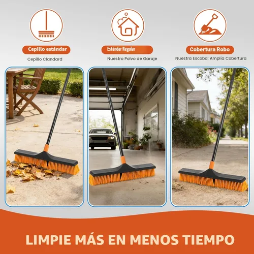 Miniatura 6 de CLEANHOME Cepillo de escoba de empuje de 24 pulgadas para limpieza de suelos con mango largo de 65 pulgadas y cerdas rígidas, cepillo resistente
