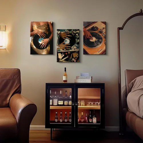 Miniatura 3 de QWETYY666 3 piezas de arte de pared en lienzo de mujer afroamericana, decoración de pared de personas negras funky negras, pinturas musicales