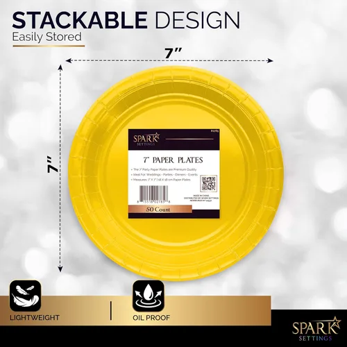 Miniatura 2 de Amcrate Platos de papel desechables amarillos, platos de postre de papel de 7 pulgadas, plato desechable fuerte y resistente para fiestas, cenas