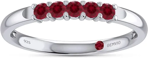 Miniatura 3 de Colección de anillo de cinco piedras, anillo de compromiso con piedras preciosas de corte redondo en oro de 14 quilates sobre plata de ley
