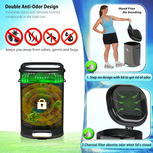 Miniatura 4 de Basurero para Excremento de Perro para Exteriores, 18L/4.76 Gal Contenedor de Residuos Portátil con Tapa y Control de Olores Interior Extraíble
