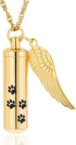 Miniatura 13 de shajwo Joyería de cremación, collares de urna con estampado de pata para cenizas humanas de mascotas, colgante de urna cilíndrica, recuerdo, collar