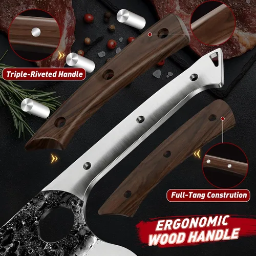 Miniatura 7 de MDHAND Juego de Cuchillos de Carnicero, 13 Piezas Juego de Cuchillos de Chef Serbios Forjados a Mano con Bolsa, Juegos de Cuchillos de Cocina