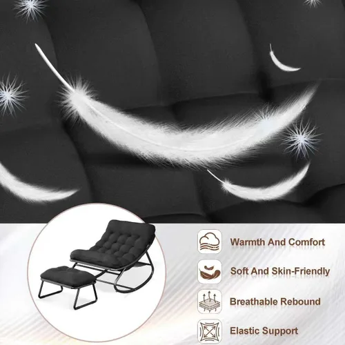 Miniatura 7 de Mecedora para interiores, cómoda silla de patio, mecedora con otomana y marco de metal resistente, sillas de balcón con cojín grueso, silla mecedora