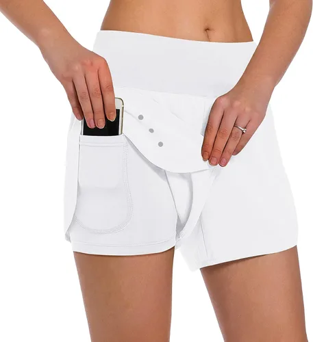 Miniatura 22 de Ksmien - Pantalones cortos de correr 2 en 1 para mujer, ligeros, para entrenamiento, gimnasio, yoga, forro con bolsillos para teléfono