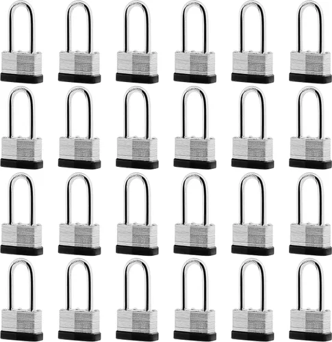 SafiSwords Paquete de 24 candados de acero laminado con llaves iguales, 1-3/4 pulgadas de ancho, juego de candados largos resistentes con las mismas