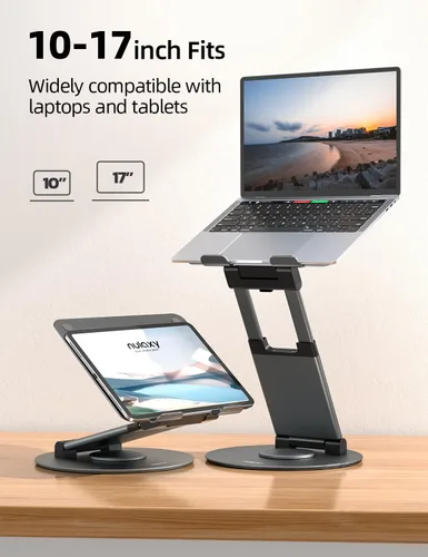 Miniatura 6 de Nulaxy Soporte telescópico giratorio de 360 grados para laptop, altura ajustable, diseño de extracción giratoria, elevador ergonómico para Gris-A
