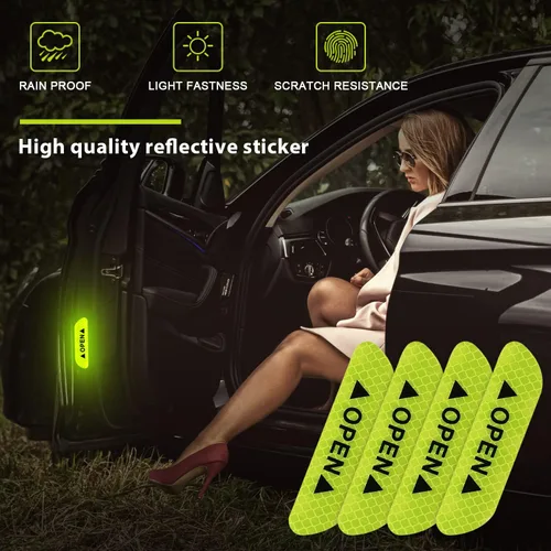 Miniatura 6 de 4 calcomanías reflectantes anticolisión para puerta de automóvil, cinta adhesiva de advertencia de precaución de seguridad para automóvil, camión