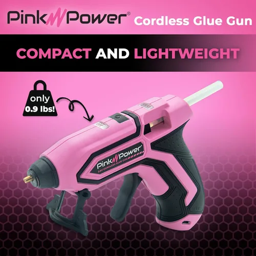 Miniatura 3 de Pink Power Mini kit de pistola de pegamento caliente inalámbrica con soporte, 20 varillas, funciona con pilas, inalámbrico, calentamiento rápido