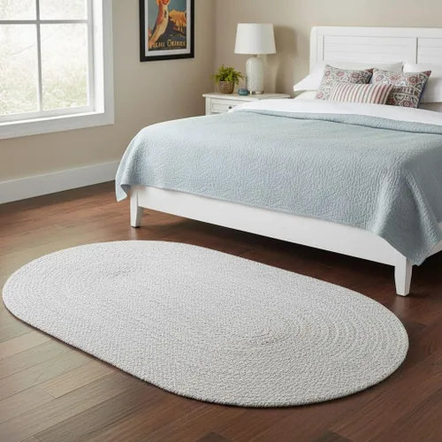 Miniatura 4 de Super Area Rugs Farmhouse - Alfombra trenzada de algodón reversible para cocina, gris y blanco, 4 x 6 pies, ovalada
