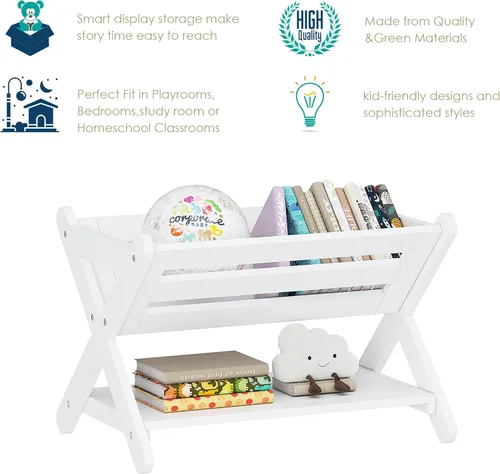 Miniatura 4 de UTEX Estantería para niños con caja, estantería para niños, organizador de almacenamiento de libros, estante pequeño para habitaciones de niños