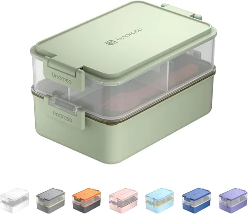 Miniatura 11 de linoroso Caja Bento Apilable Caja de Almuerzo para Adultos Satisface Todas Tus Necesidades Sobre la Marcha de Comida, Ensalada y Aperitivos, Caja