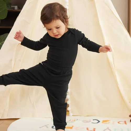 Miniatura 2 de SOBOWO Pantalones deportivos sólidos para bebé, unisex, de algodón, para recién nacidos, niñas de 0 a 24 meses