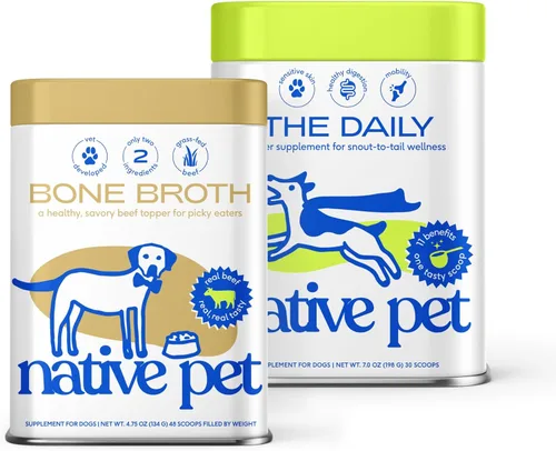 Native Pet Caldo de hueso de res en polvo para perros (48 porciones) y el multivitamínico diario para perros (30 cucharadas) – Multivitamínico