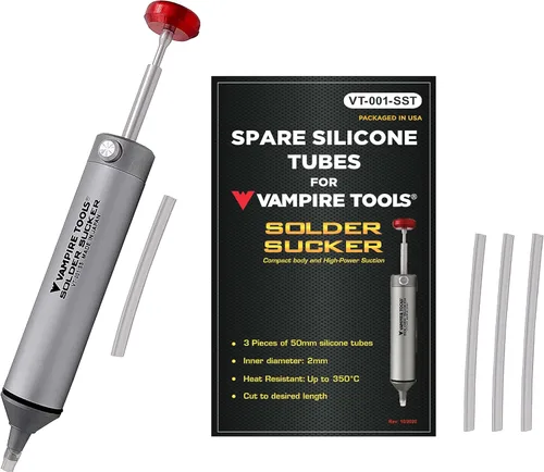 Vampire Tools - Bomba desoldadora de succión de soldadura + 4 tubos de silicona de repuesto. Fabricado en Japón. Boquilla de silicona resistente al