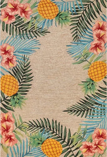 Miniatura 2 de Liora Manne Ravella - Alfombra duradera para interiores y exteriores, estabilizada a mano con rayos UV, tropical neutro, 5 pies x 7 pies 6 pulgadas