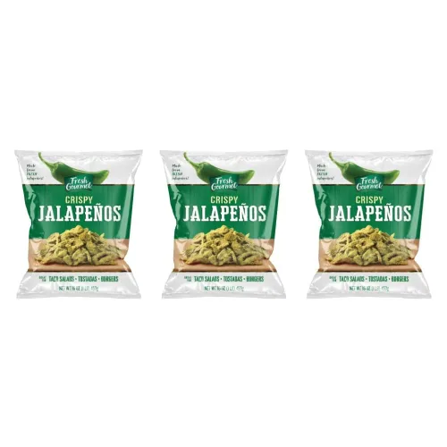Jalapeños crujientes ligeramente salados de Fresh Gourmet, bocado y aderezo para ensalada, 16 onzas (Paquete de 3)