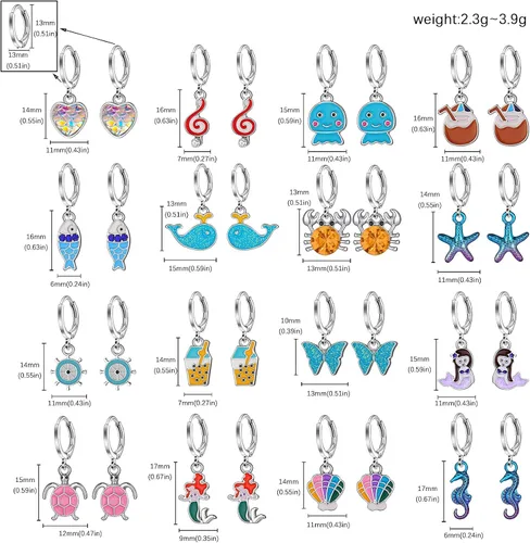 Miniatura 6 de Aganippe 121618 Pairs Hypoallergenic Acrylic Dangle Hoop Earrings Cute Multiple Colour Fox Flower Flag Panda Pineapple Beetle Fruits Food Cartoon