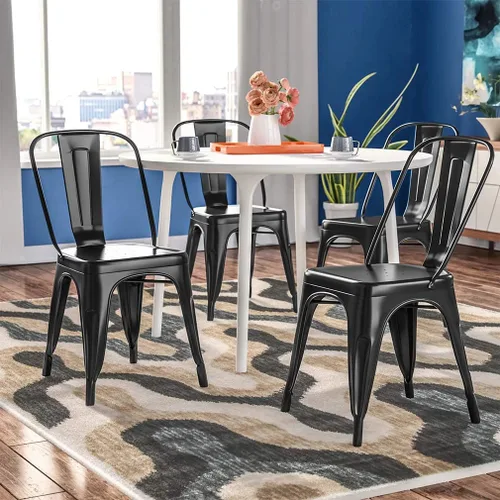 Miniatura 6 de FDW Sillas de comedor de metal, sillas de metal, silla de patio, altura del asiento, silla de comedor, cocina, sillas de restaurante Tolix, silla
