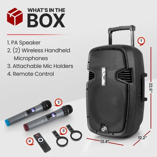 Miniatura 2 de Pyle Sistema de altavoces PA Bluetooth portátil - Altavoz de karaoke inalámbrico de 1000 W con subwoofer de 12 pulgadas, USB/SD/MP3/FM - Incluye