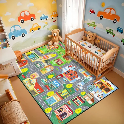 Miniatura 7 de Alfombras de construcción para habitación de niños de 2 x 3 pies, alfombra de juego para autos y camiones, alfombra de coche para niños, alfombra
