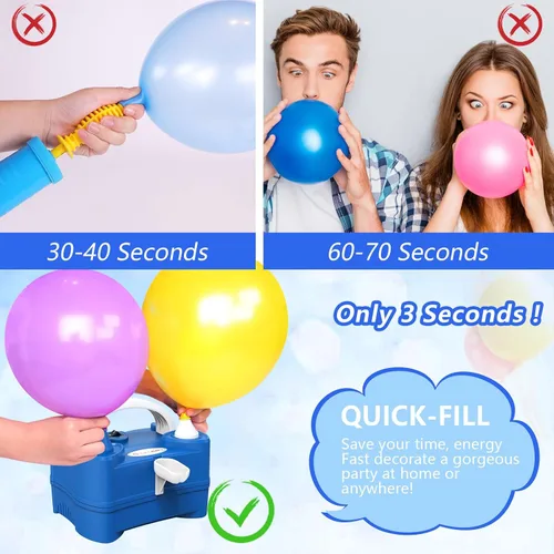 Miniatura 3 de IDAODAN Bomba eléctrica de globo de aire portátil de doble boquilla de 110 V 600 W, inflador eléctrico de globos para decoración de fiestas de niños